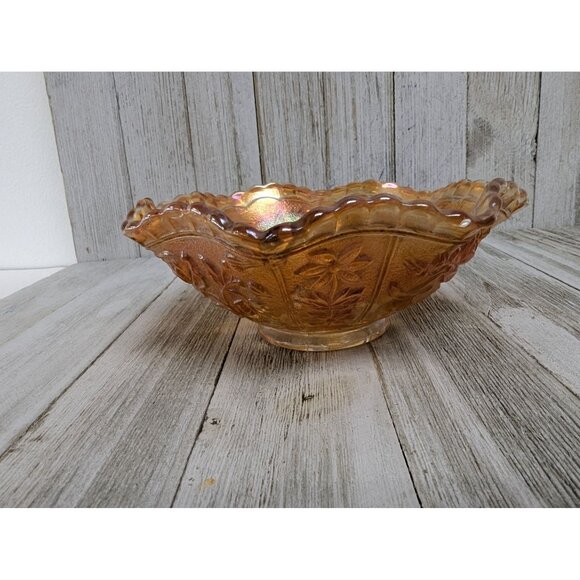 Imperial Glass Open Rose Marigold Carnival Glass Footed Bowl 5-1/2" Wide - Picture 1 of 6